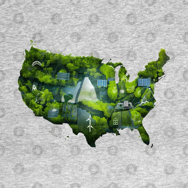 Green Map of America with Nature Trees Leaves Plants. Make America Green Again. Sustainability, Renewable Energy, Wind Solar. Save the Earth Go Green | Earth Day Awareness April 22 by Motistry